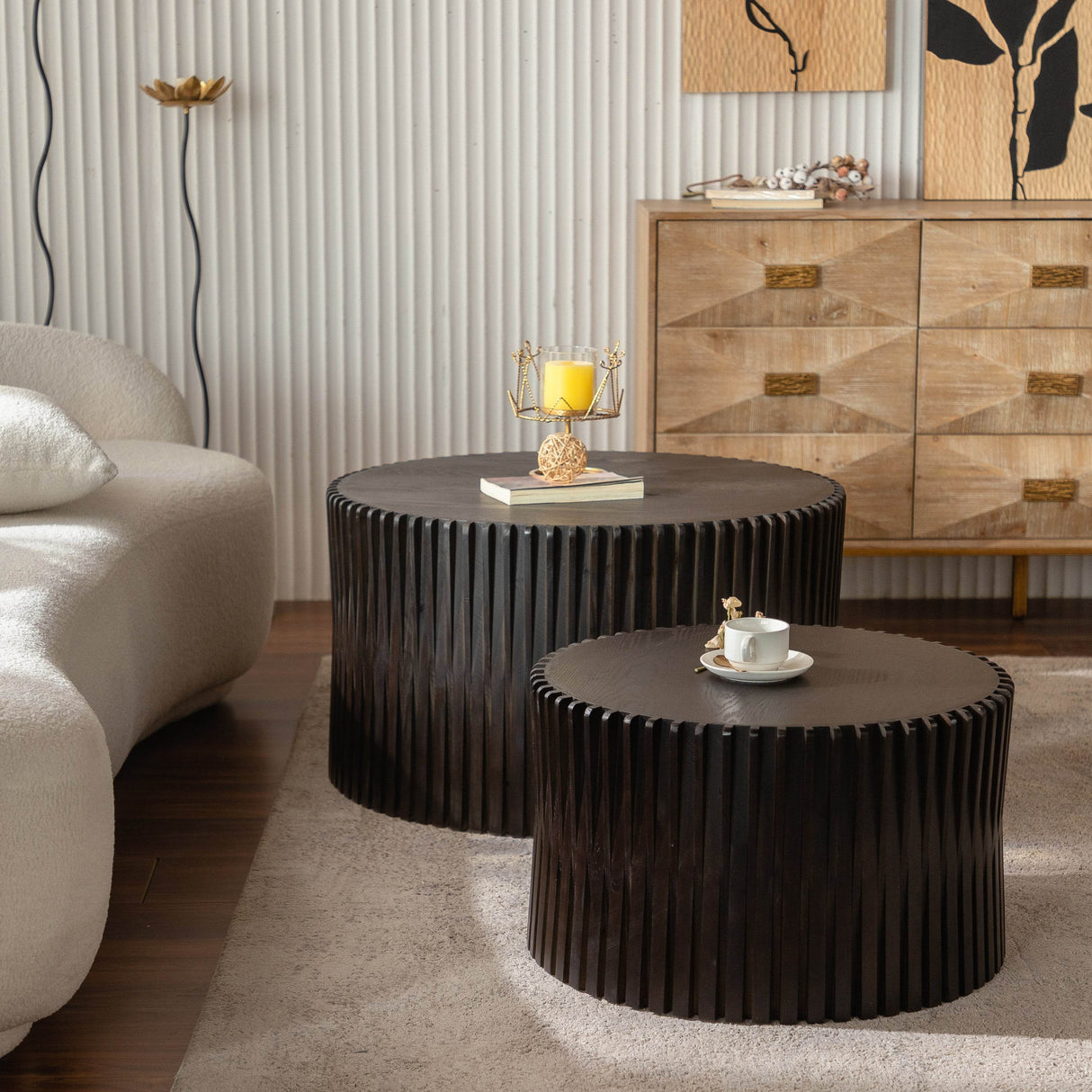 2-Piece Vintage Solid Wood Round Coffee Table Set - Sleep Galleria