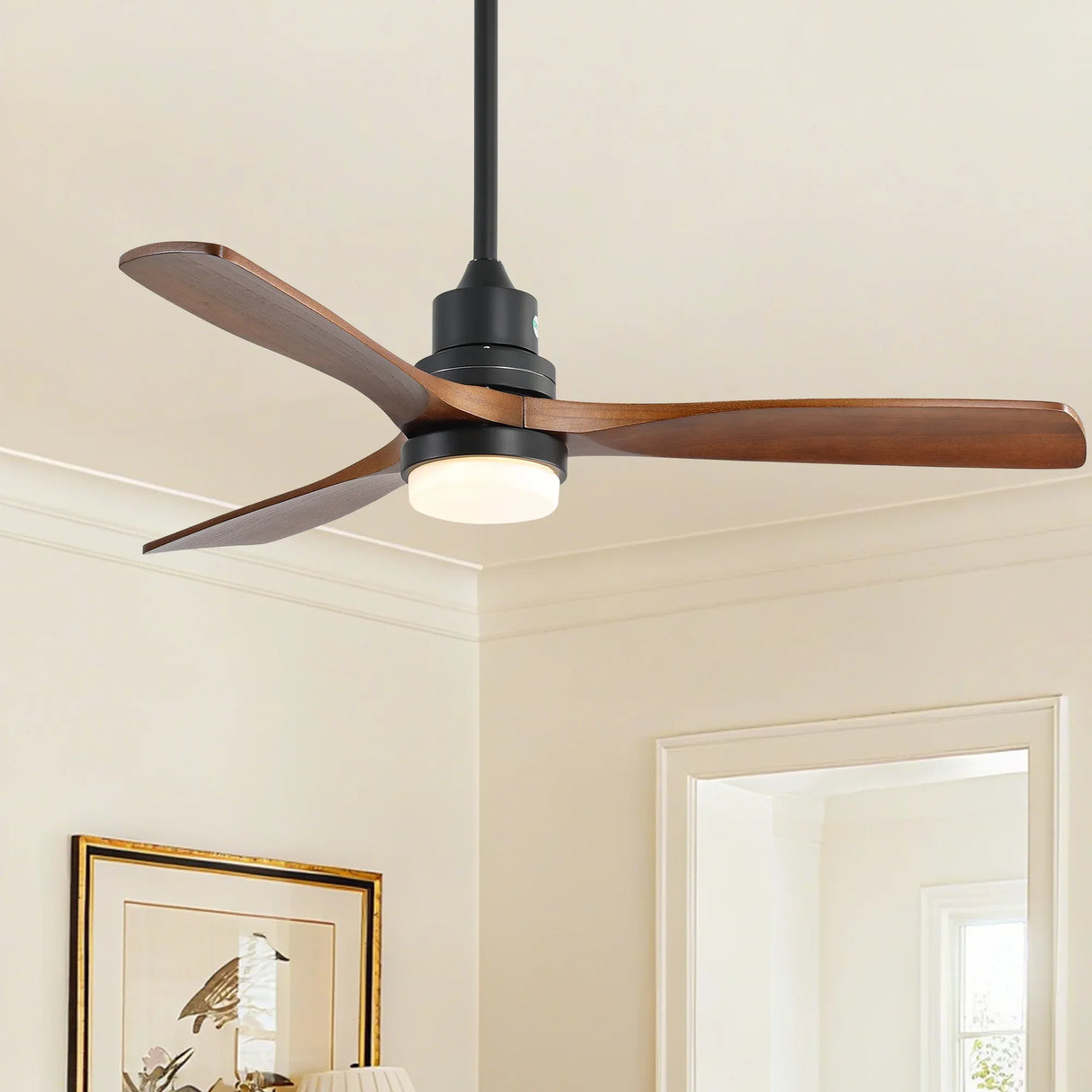 52-Inch Remote-Controlled Reversible Walnut Wood Ceiling Fan - Omega Lifestyles
