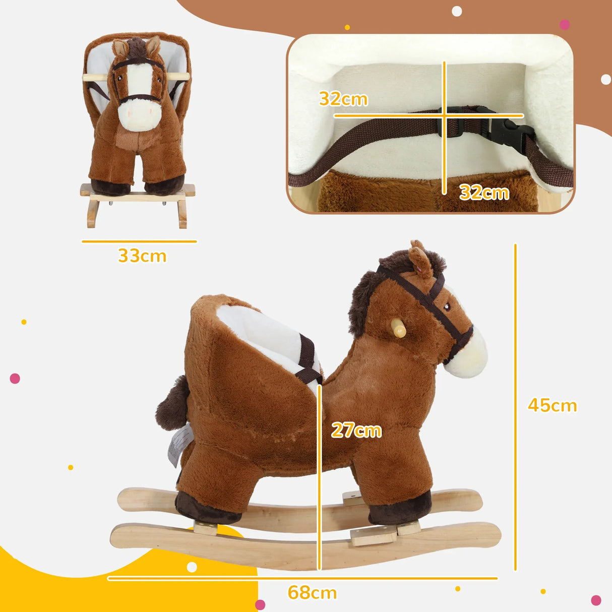 Plush Toddler Rocking Horse With Sound And Safety Belt - Omega Lifestyles