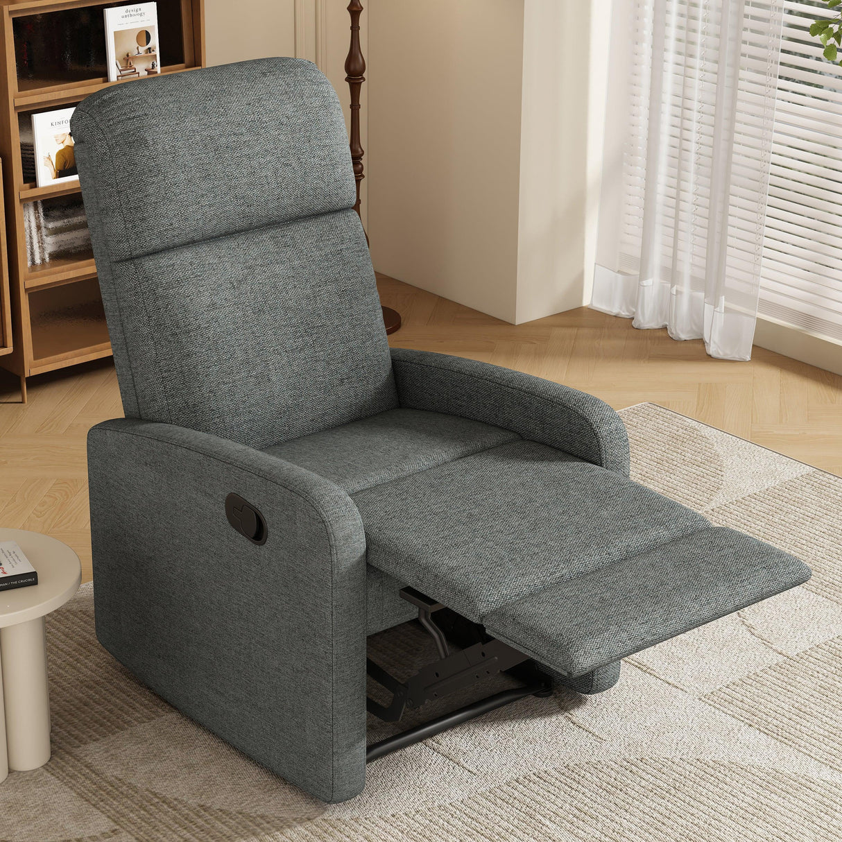 Manual Adjustable Recliner Chair Charcoal Polyester Upholstery - Omega Lifestyles