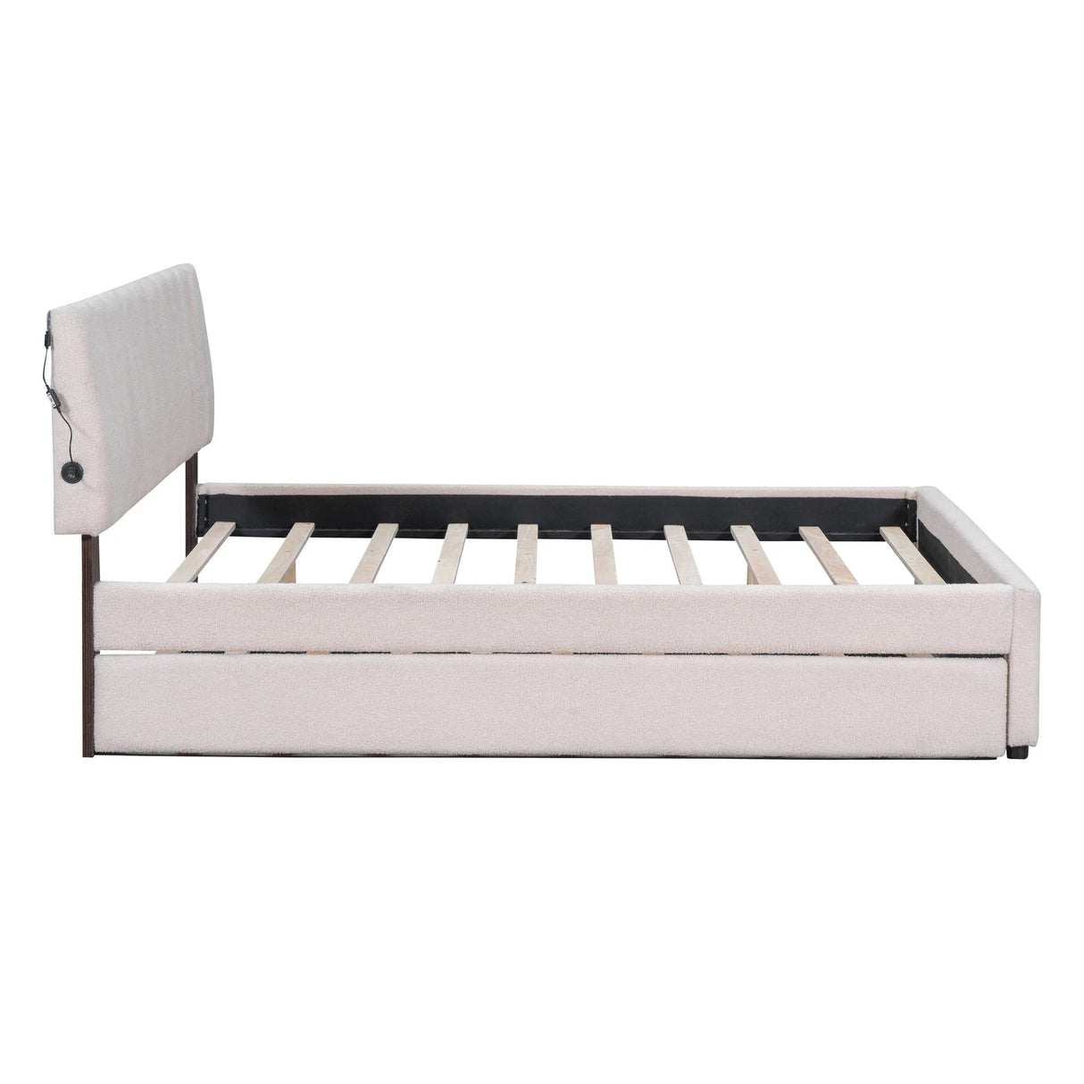 Queen Teddy Fleece Upholstered Platform Bed With Trundle - Omega Lifestyles