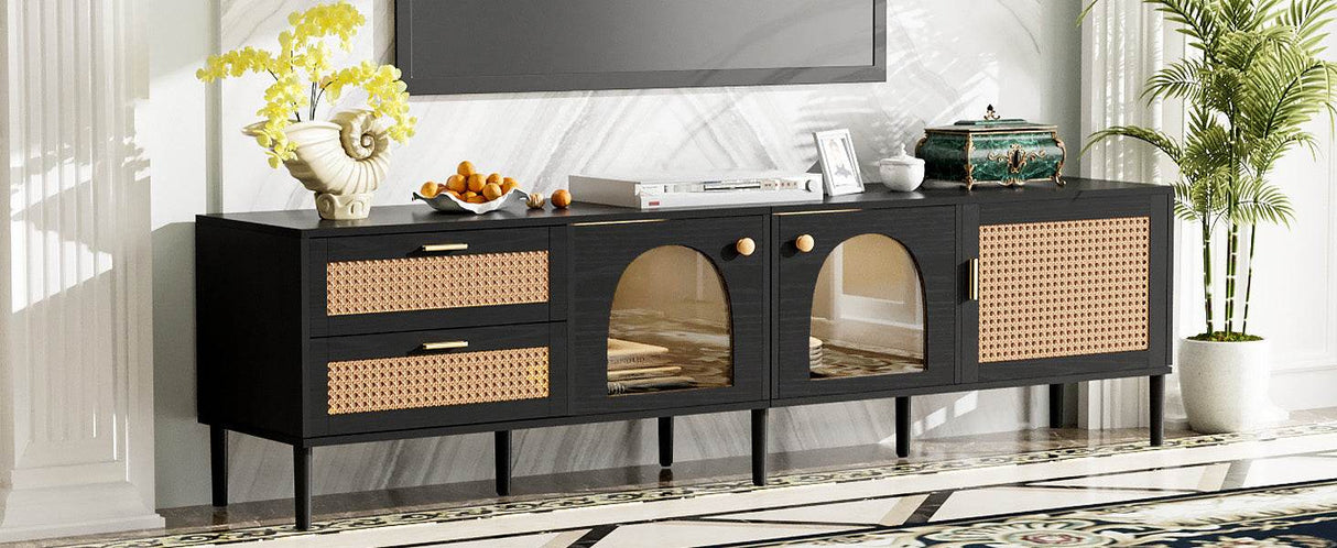 Modern Rattan-Inspired TV Stand With Storage Cabinets - Sleep Galleria