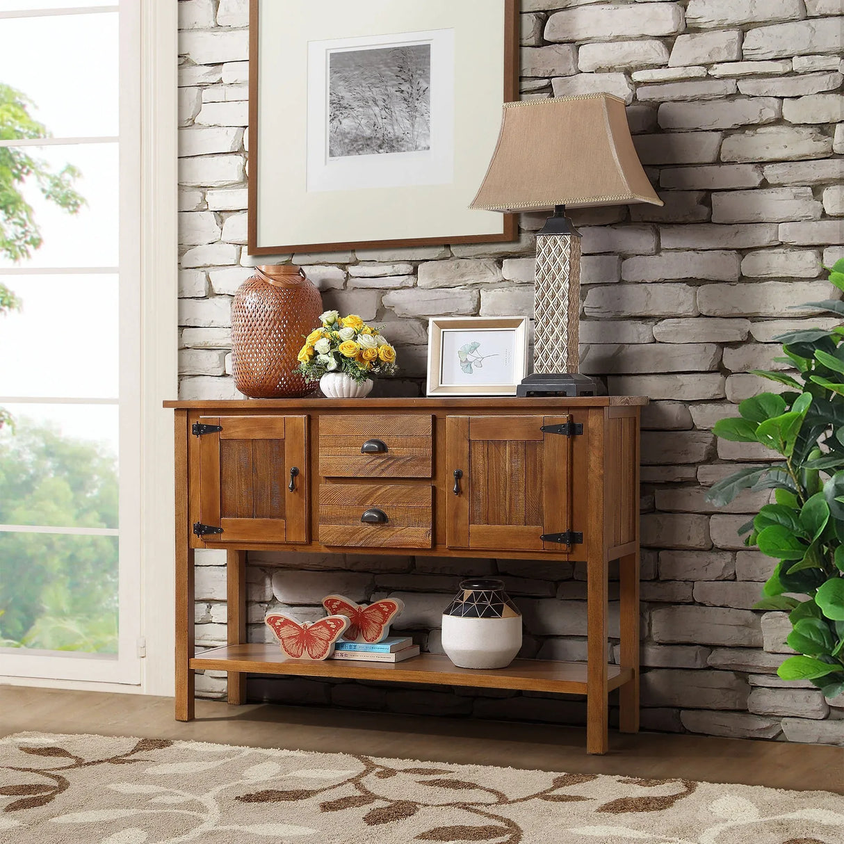 48-Inch Solid Pine Wood Retro Style Console Table - Omega Lifestyles