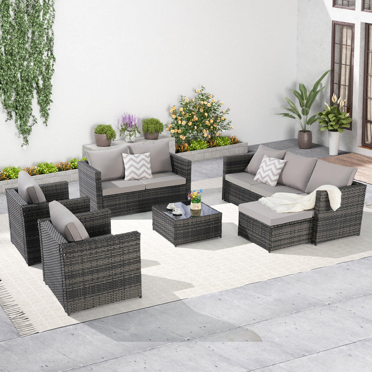 6-Piece Outdoor Rattan Wicker Patio Furniture Set - Omega Lifestyles