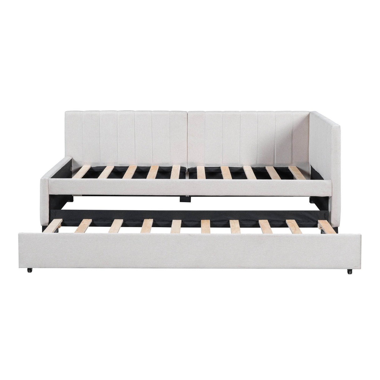 Upholstered Twin Daybed With Linen Fabric Trundle - Omega Lifestyles