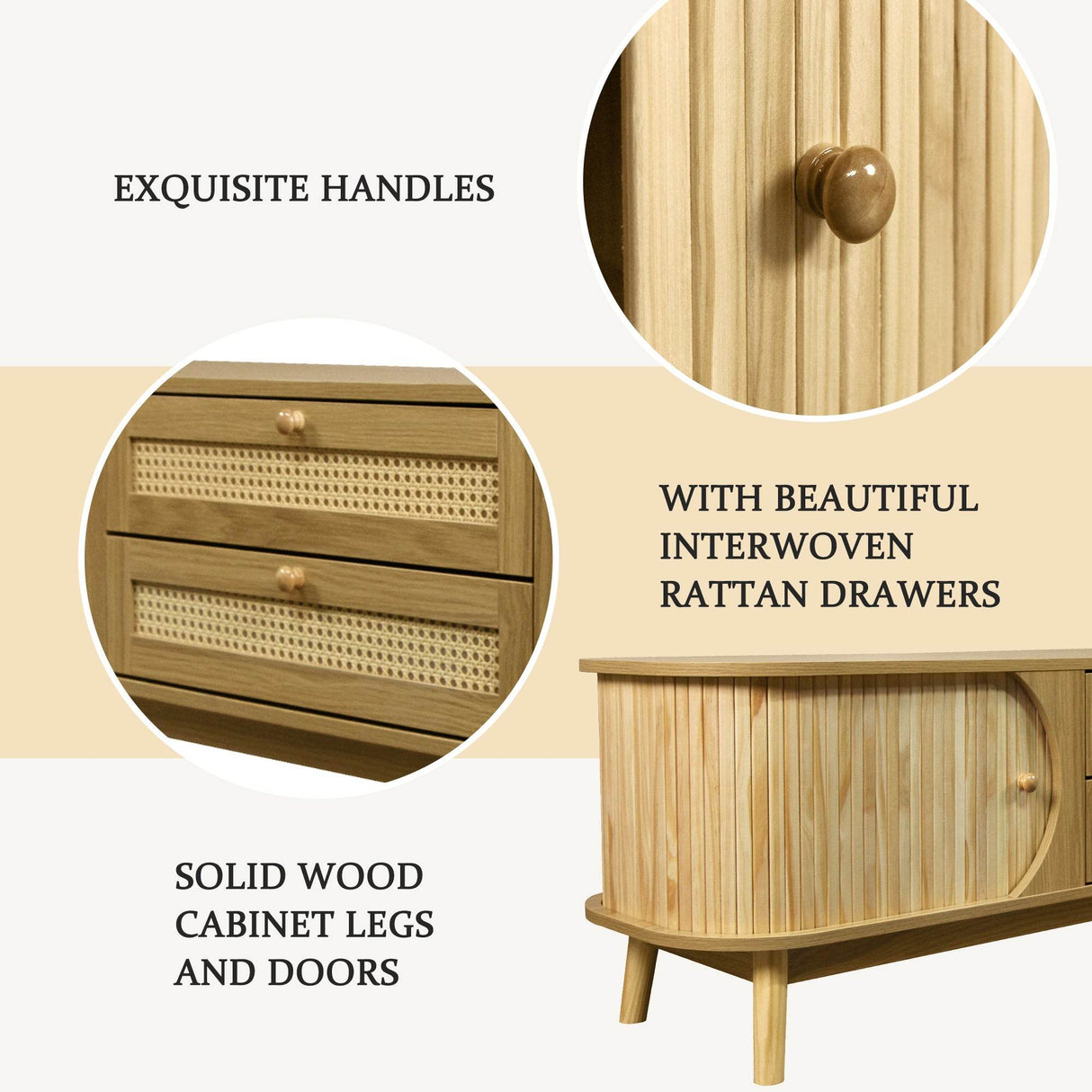 Rattan Solid Wood TV Stand With Storage Drawers - Sleep Galleria