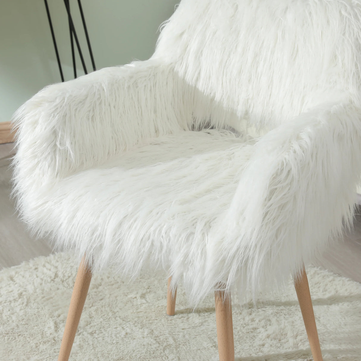 White Faux Fur Upholstered Side Dining Chair With Metal Legs - Omega Lifestyles