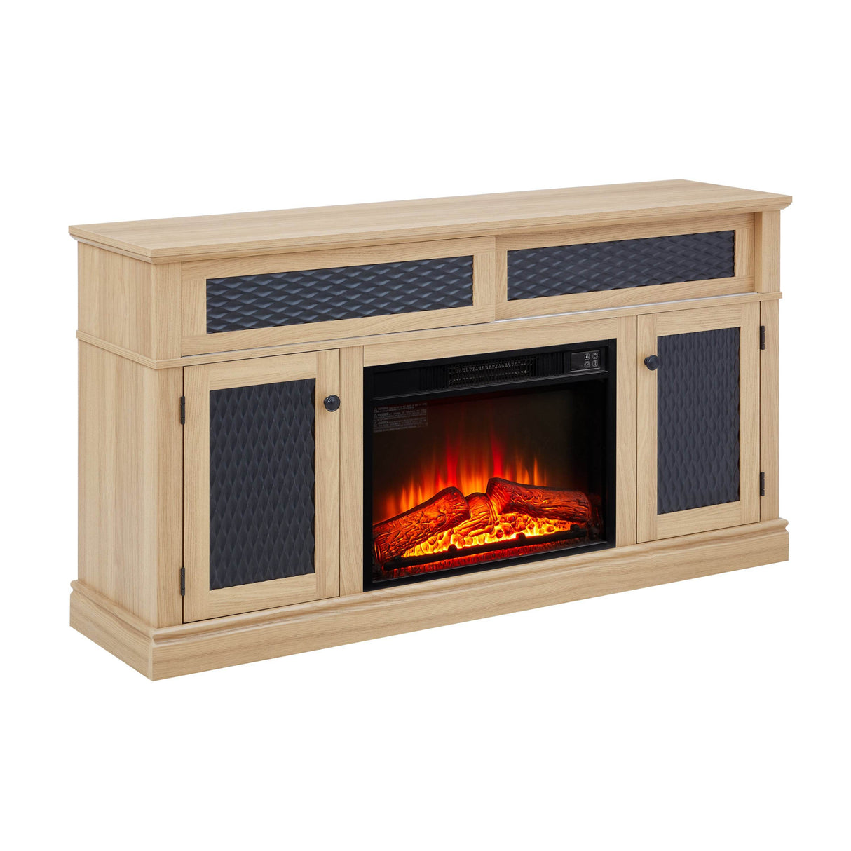 Embossed Light Oak Fireplace TV Stand Console - Sleep Galleria