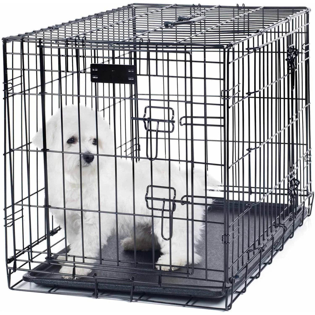 36-Inch Dog Crate - Double Door Pet Kennel with Divider Panel - Foldable Dog Cage with Carry Handle for Portability and Storage by (Black)