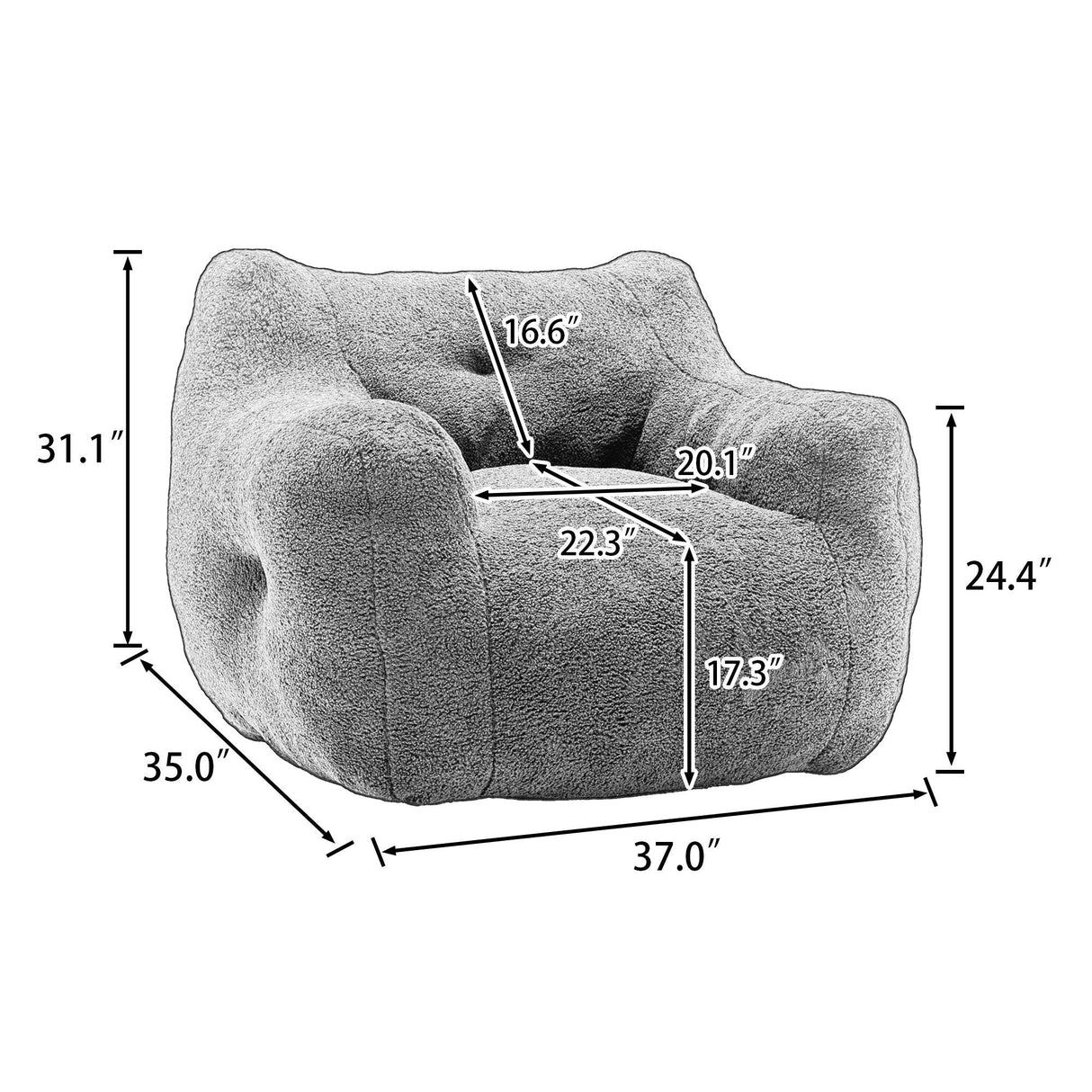 High-Density Foam Teddy Bean Bag Chair With Armrests - Omega Lifestyles