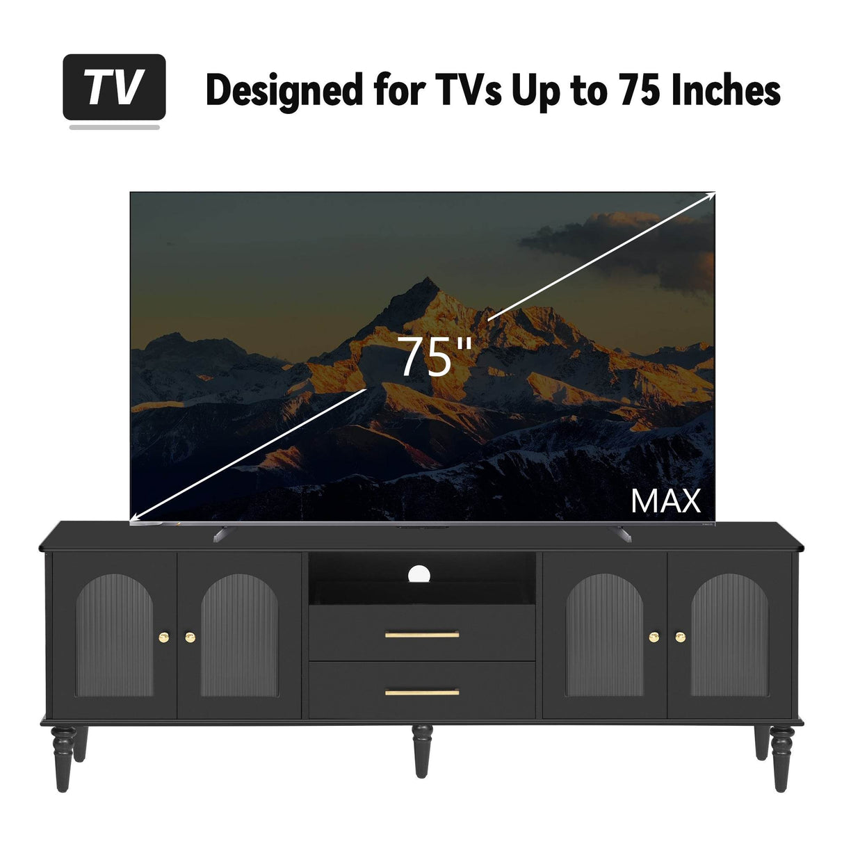 Retro Black MDF TV Stand With Drawers And Cabinets - Sleep Galleria