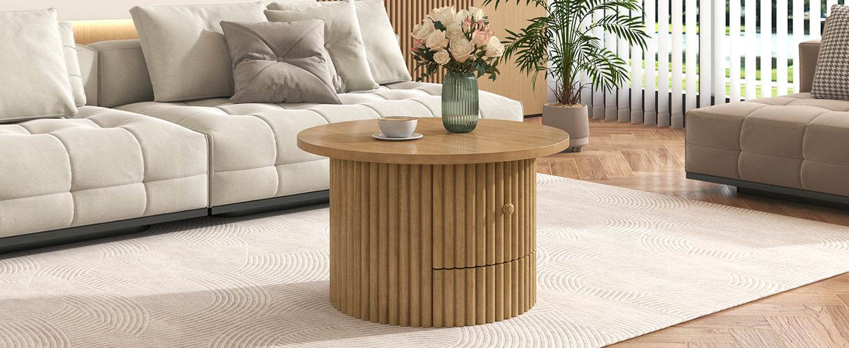 Round Farmhouse Coffee Table With Drawer - Sleep Galleria
