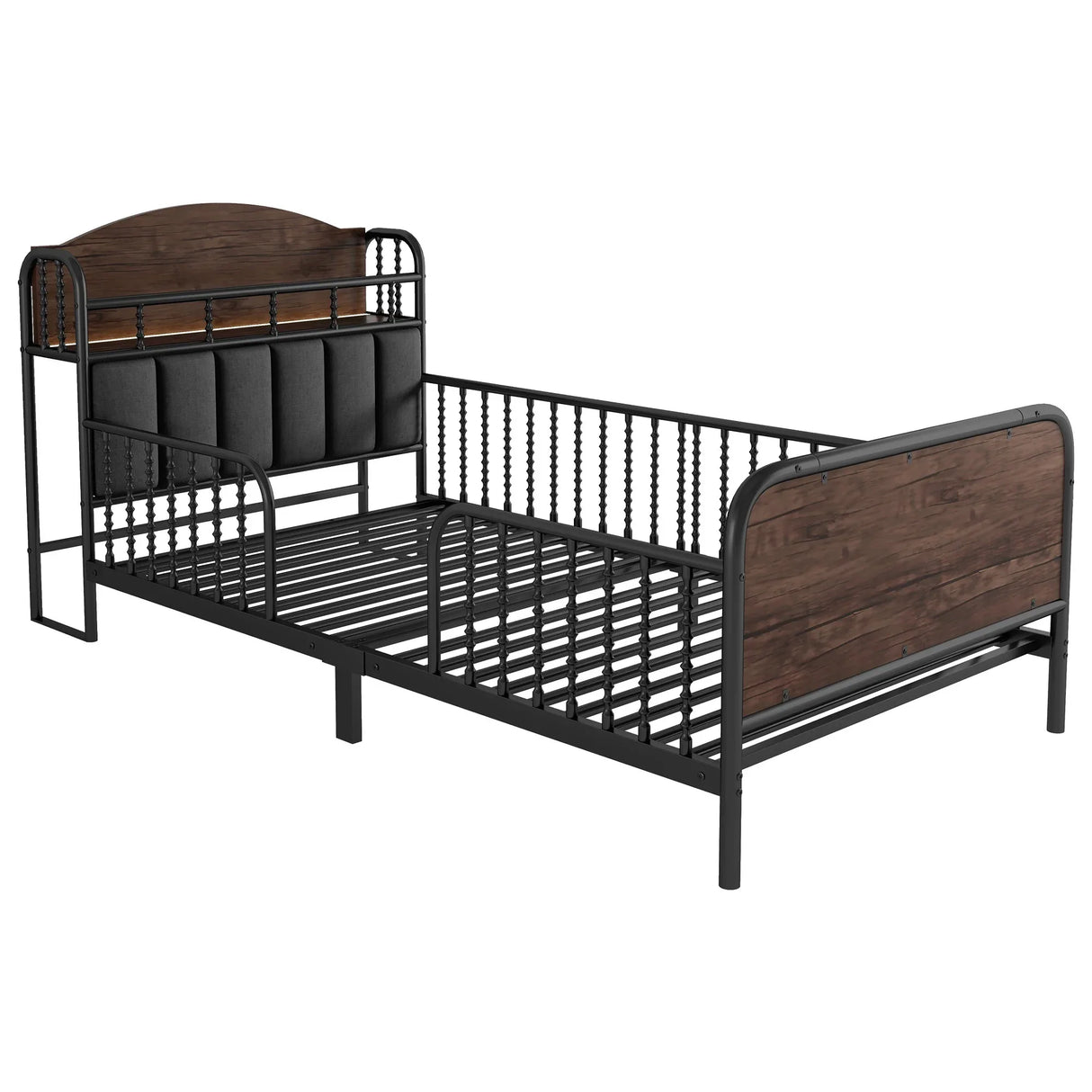 Twin Metal Platform Bed Frame With Upholstered Headboard And LED Light - Omega Lifestyles