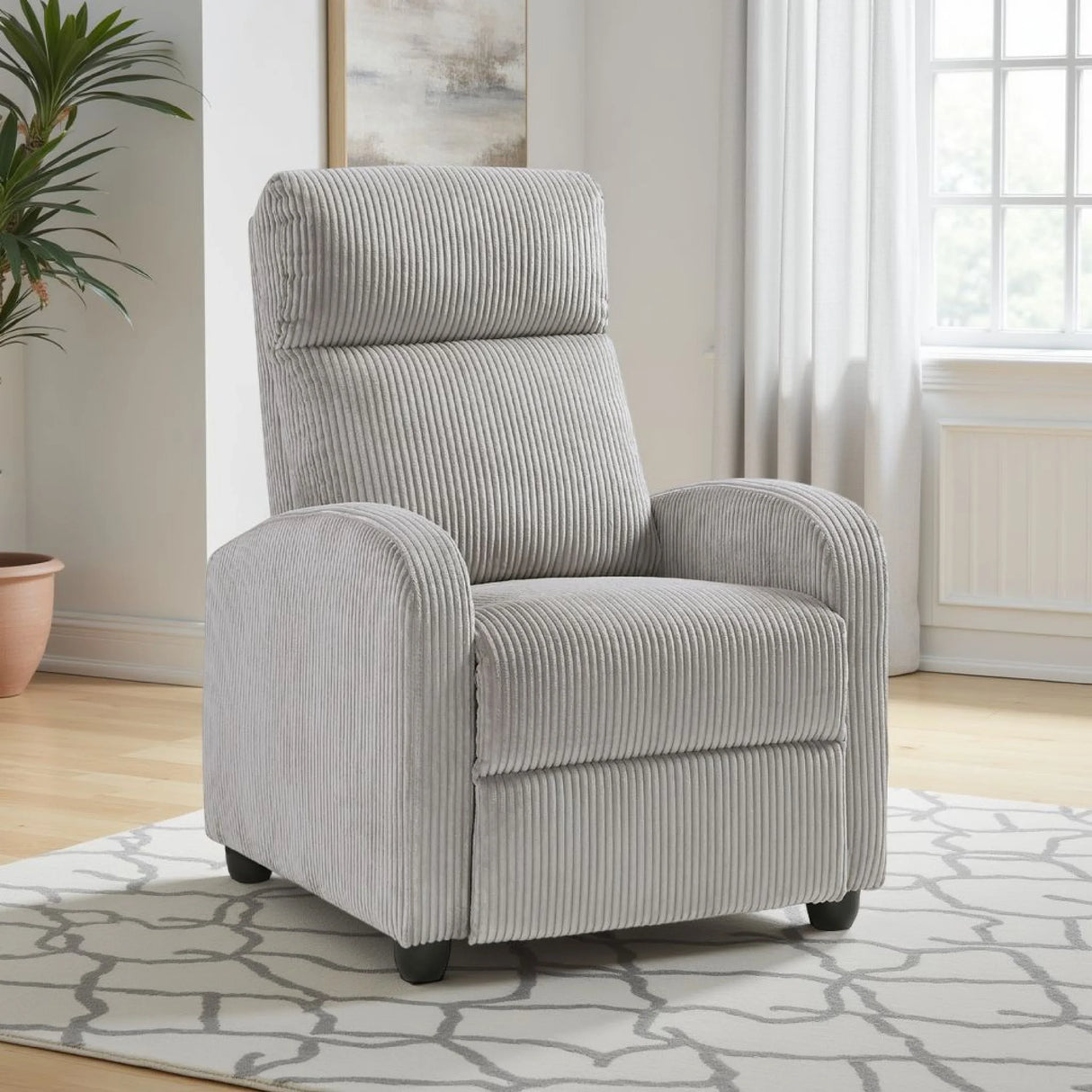 Pary Manual Push Back Reclining Chair Light Gray Corduroy - Omega Lifestyles