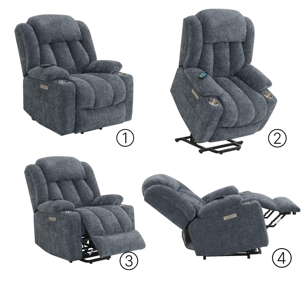 Blue Chenille Power Lift Recliner With Heating Massage - Omega Lifestyles