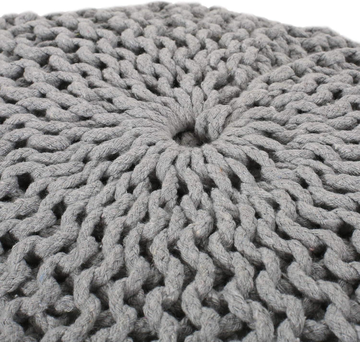 Knitted Cotton Round 20-Inch Grey Pouf - Omega Lifestyles