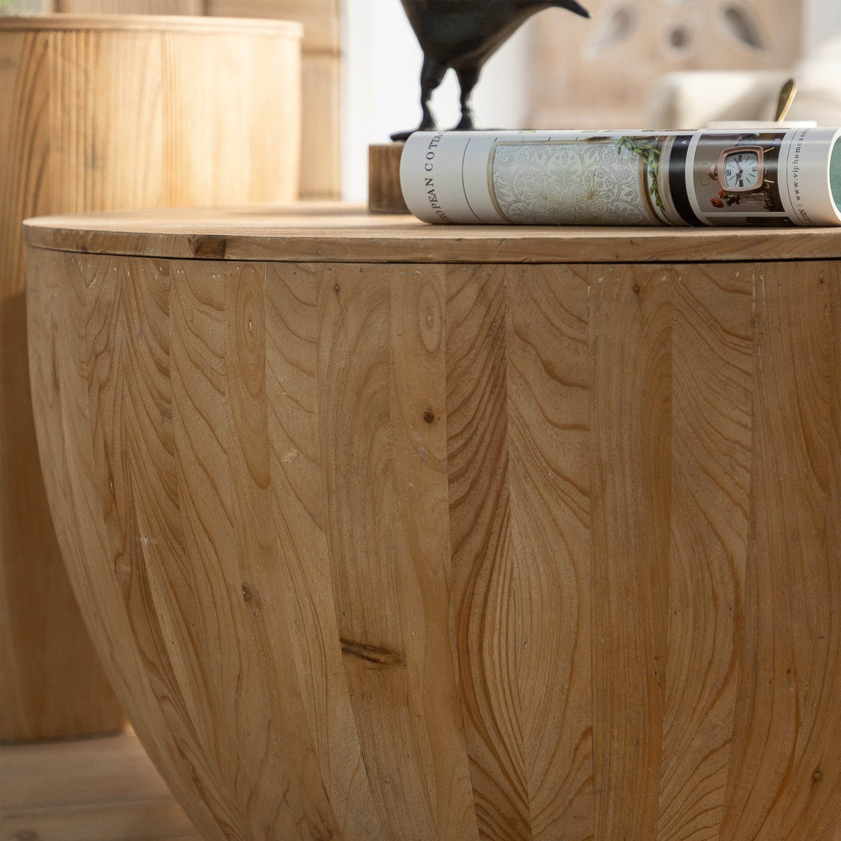 Vintage Barrel Shaped Fir Wood Storage Coffee Table - Sleep Galleria