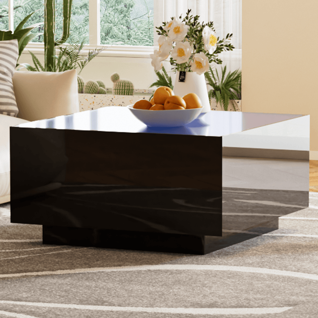 Modern Black High Glossy Coffee Table With LED Lights - Sleep Galleria