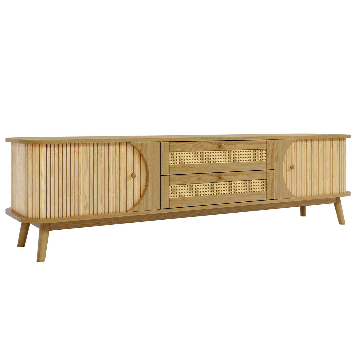 Rattan Solid Wood TV Stand With Storage Drawers - Sleep Galleria