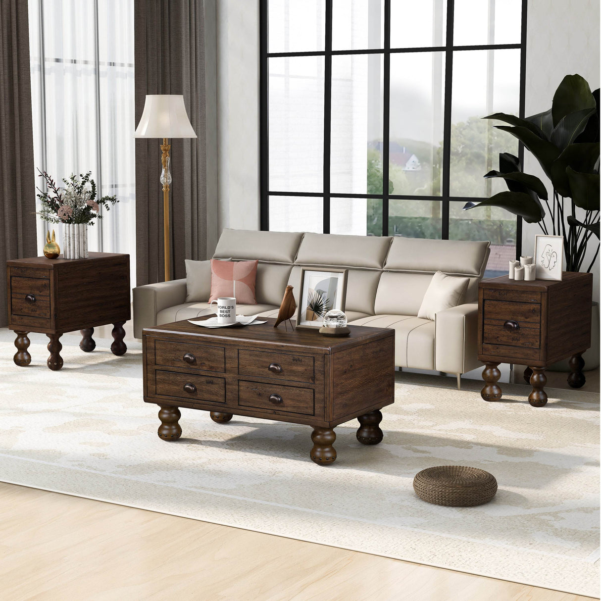 3-Piece Solid Wood Coffee Table And End Tables Set - Sleep Galleria