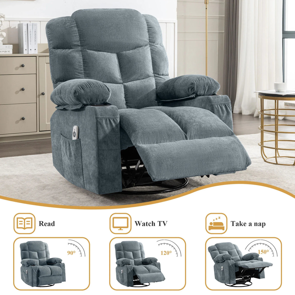 Oversized Soft Linen Massage Recliner Chair With Heating - Omega Lifestyles