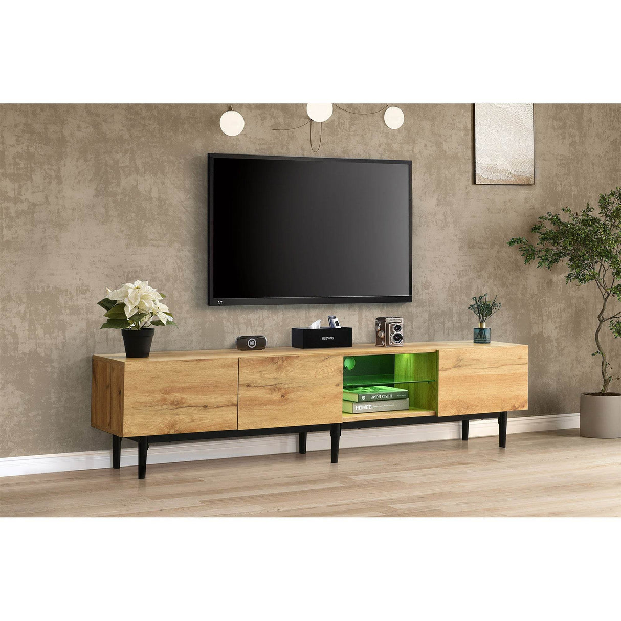 Modern LED Wood Tone TV Stand With Storage - Sleep Galleria
