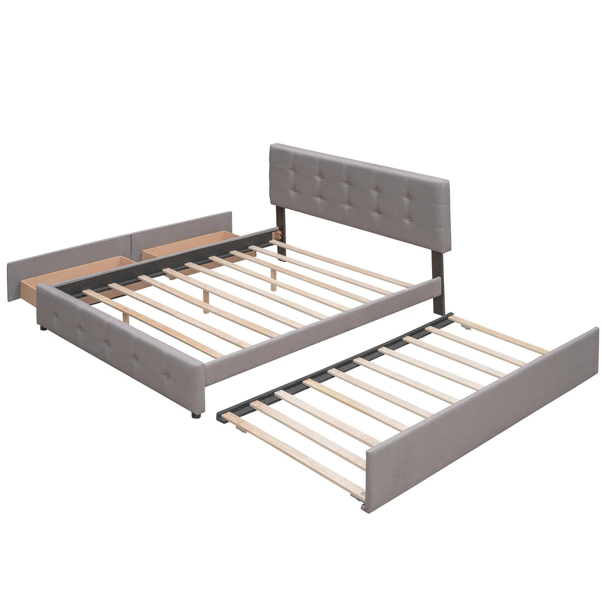 Upholstered Platform Bed With Drawers And Twin XL Trundle - Omega Lifestyles