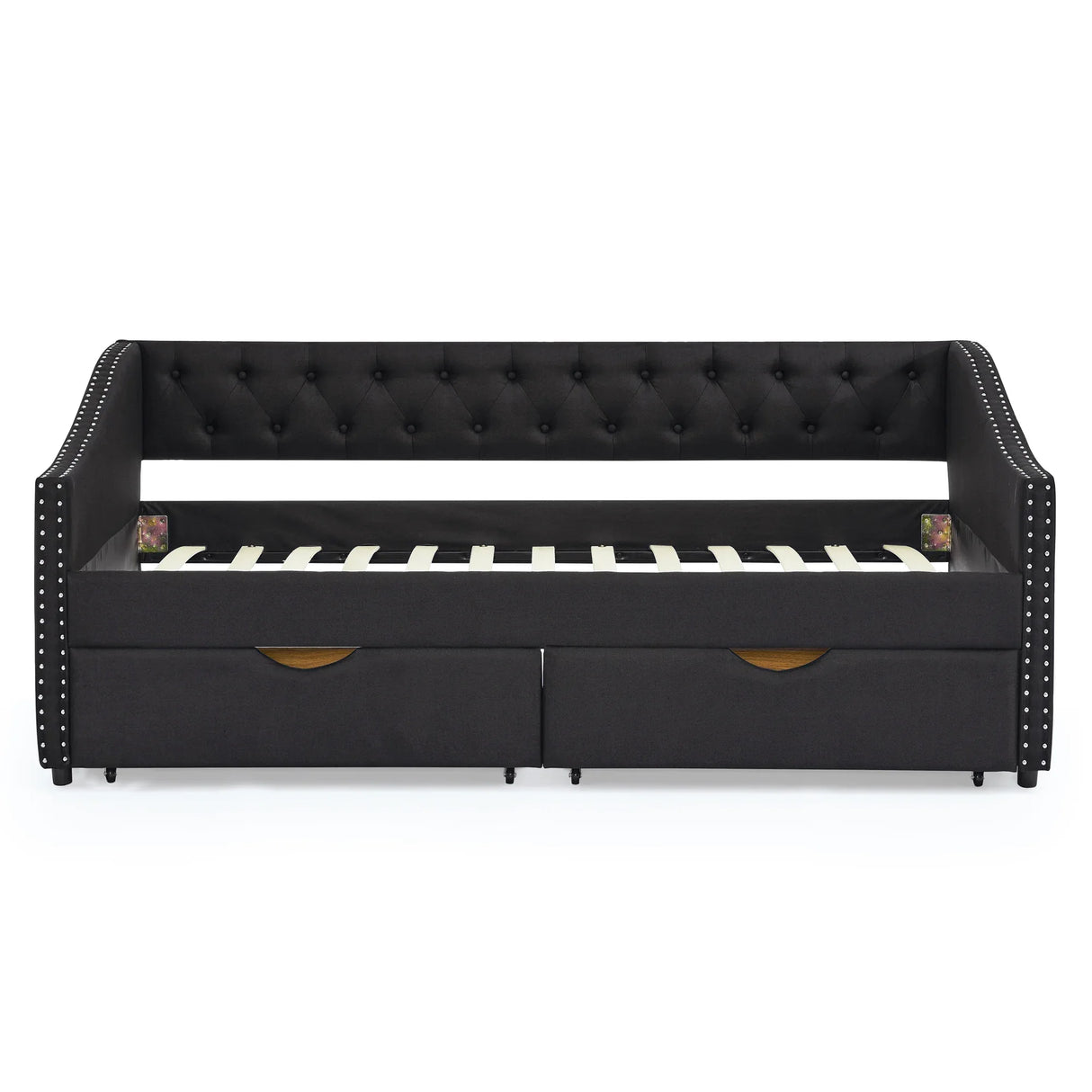 Twin Upholstered Tufted Linen Daybed With Drawers - Omega Lifestyles