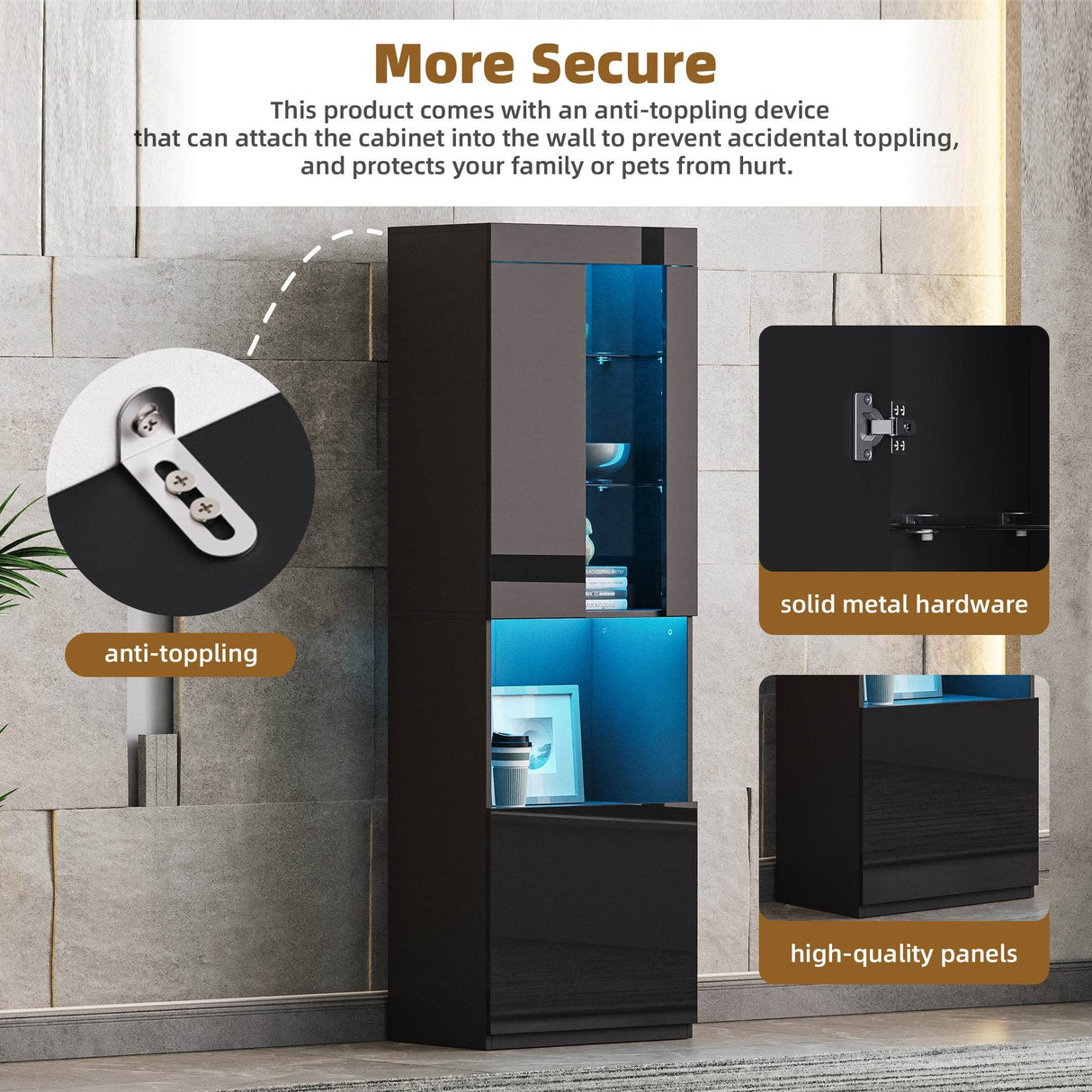 Modern Black LED Fireplace TV Stand with Shelves - Omega Lifestyles