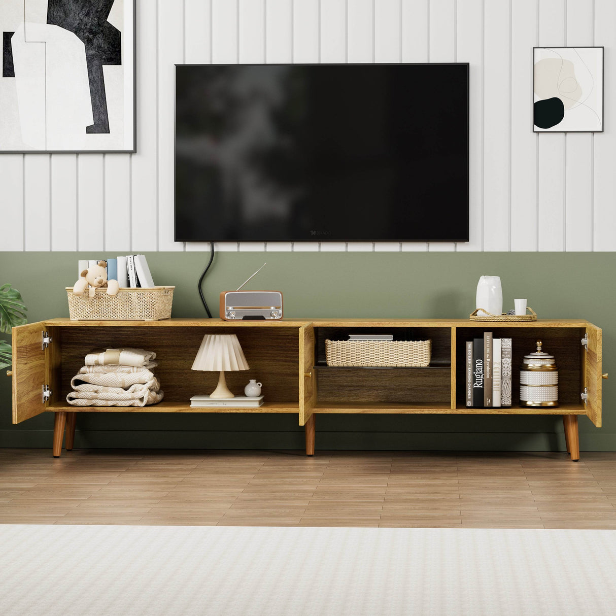 70-Inch Modern Mid Century Oak TV Stand - Omega Lifestyles