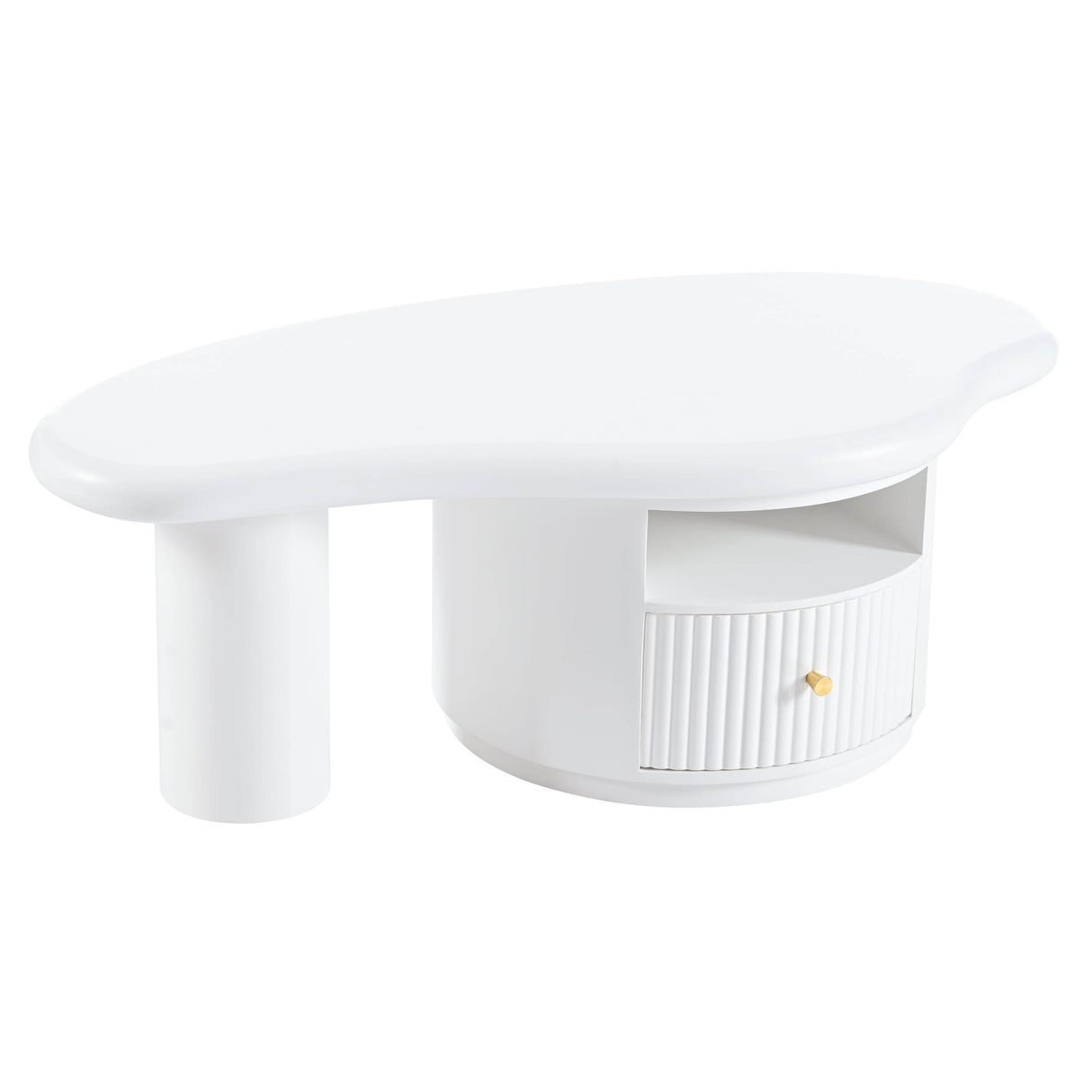 Cloud-Shaped White MDF Coffee Table With Drawer - Sleep Galleria