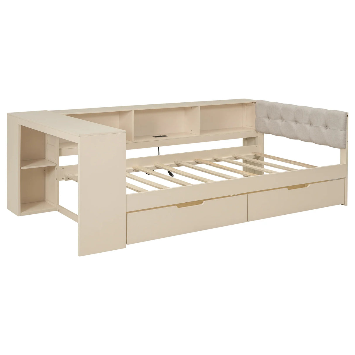 Twin Wood Platform Bed With Storage Drawers And Charging Station - Omega Lifestyles