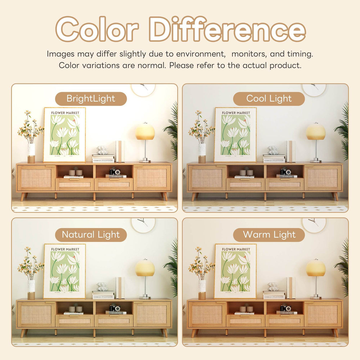 Modern Rattan TV Stand With Storage Cabinets - Sleep Galleria