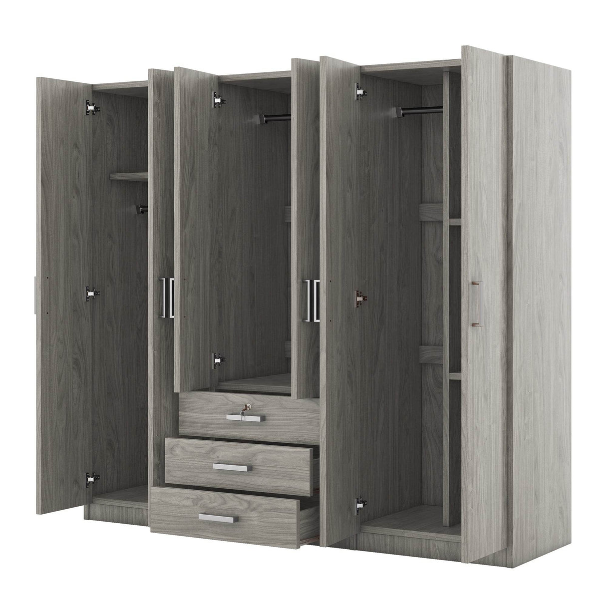6-Doors Modern Gray Wooden Wardrobe Storage Cabinet - Omega Lifestyles