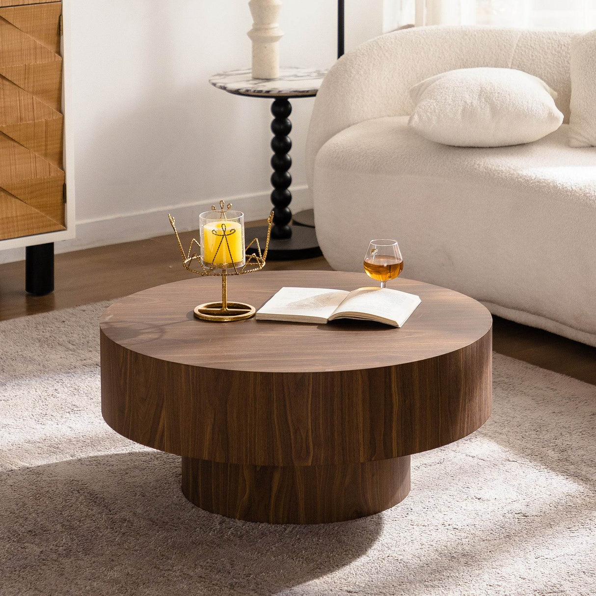 Modern Round Walnut MDF Coffee Table 30-Inch - Sleep Galleria