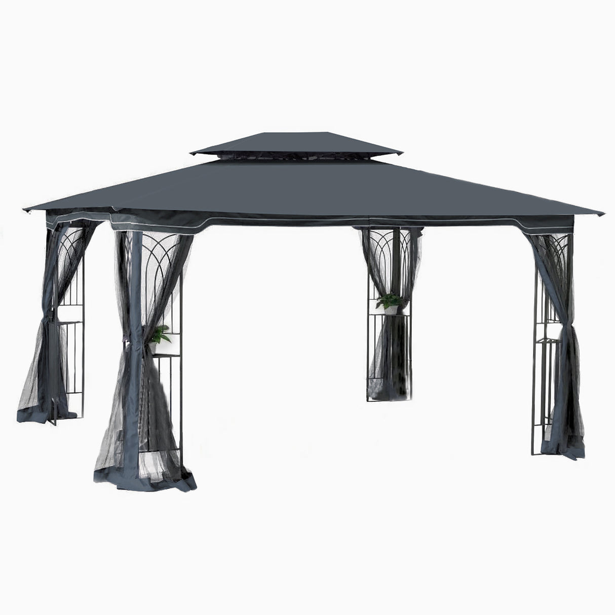 13x10 Ft Outdoor Metal Frame Gazebo With Mesh Roof