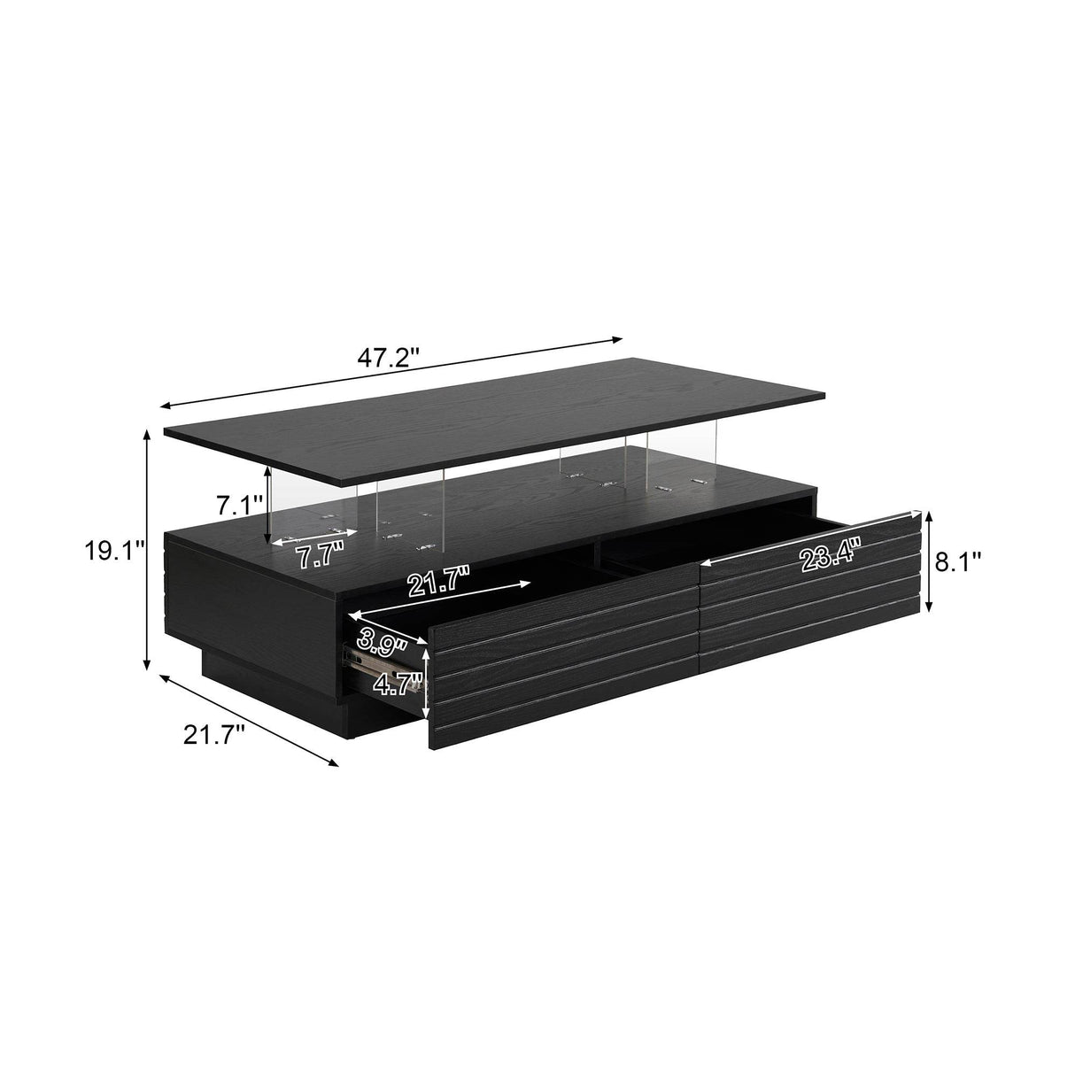 Modern Rectangular MDF Coffee Table With LED Lights - Sleep Galleria