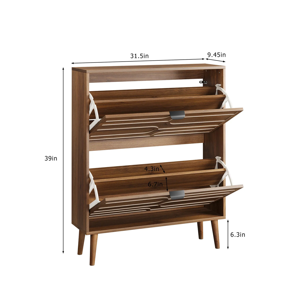 Farmhouse Walnut MDF Shoe Cabinet With Flip Drawers - Omega Lifestyles