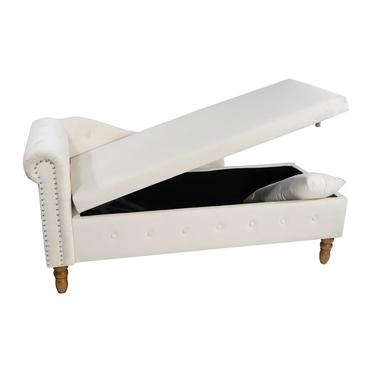 Beige Velvet Classic Storage Chaise Lounge Chair - Omega Lifestyles