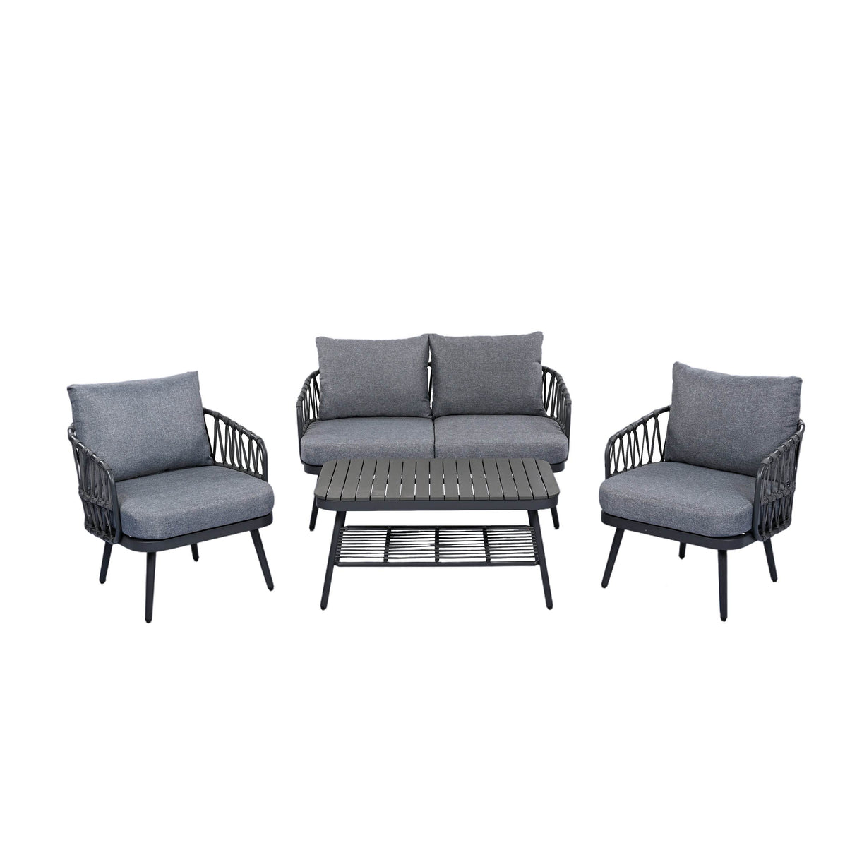 4-Piece Modern Woven Rope Outdoor Seating Set