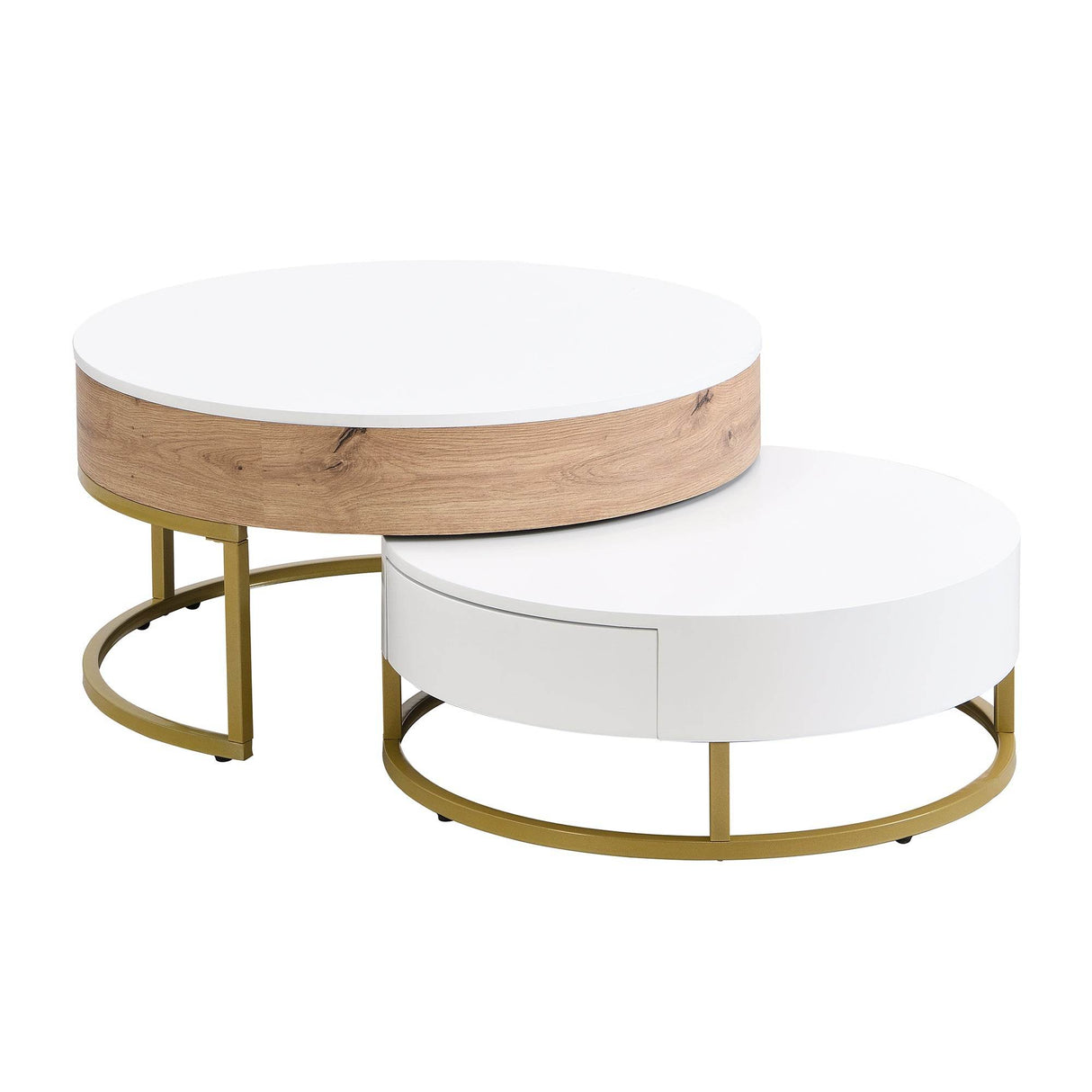 Modern Round Lift-Top Nesting Coffee Tables With Drawers - Sleep Galleria