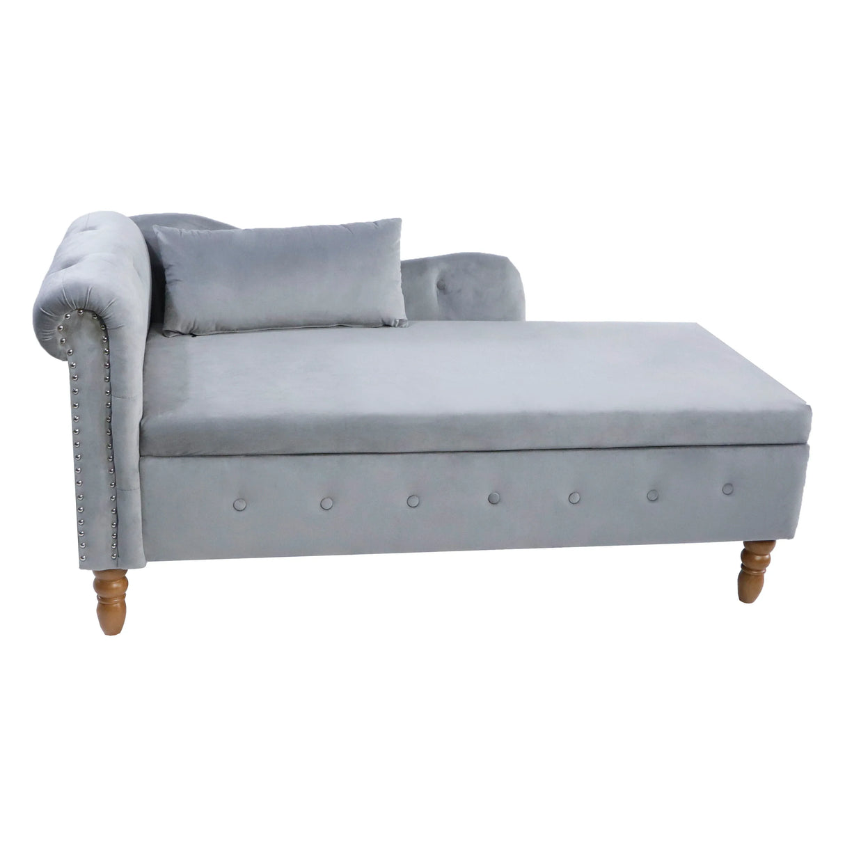 Classic Velvet Storage Chaise Lounge With Pillow - Omega Lifestyles
