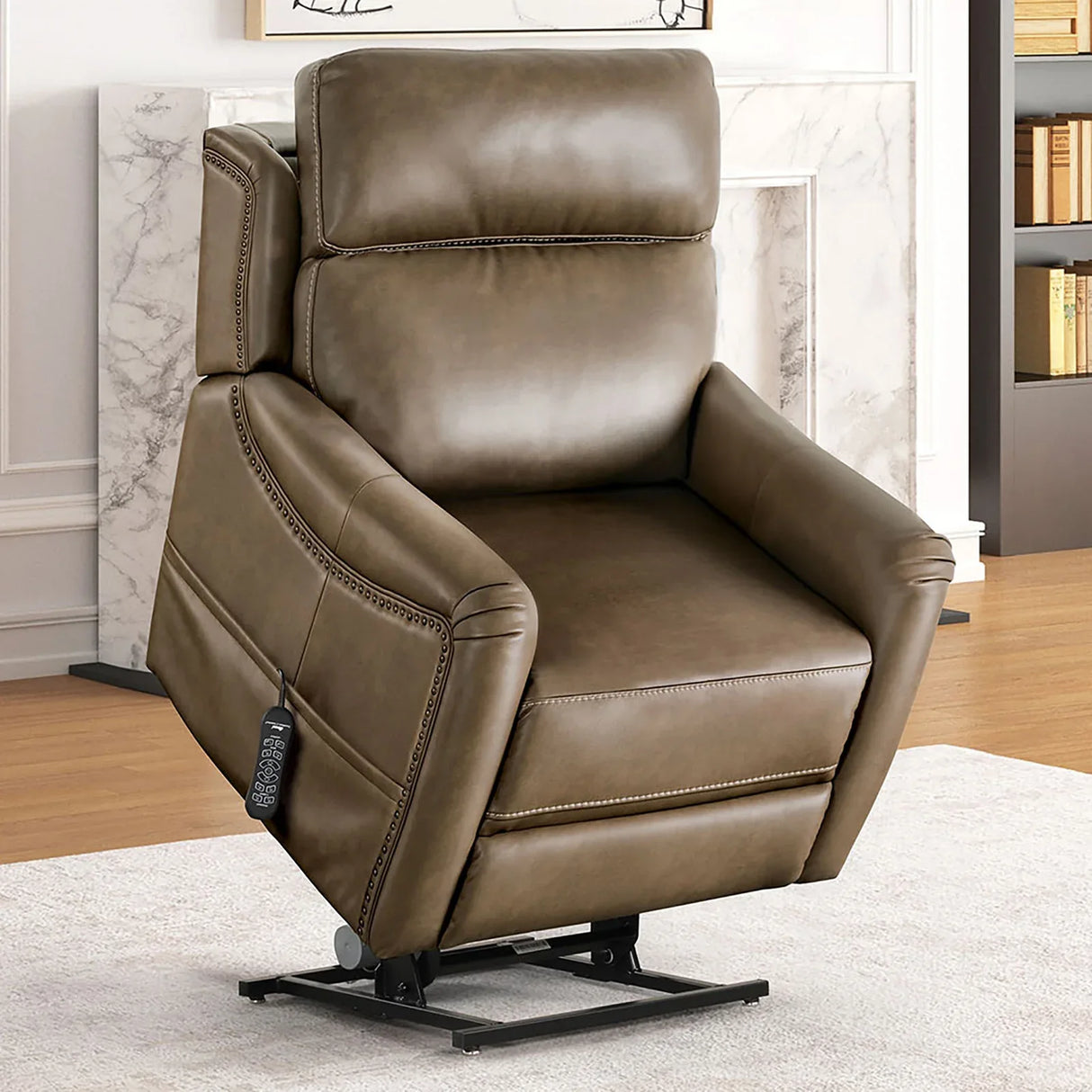 Transitional Brown Leatherette Power Lift Massage Chair - Omega Lifestyles