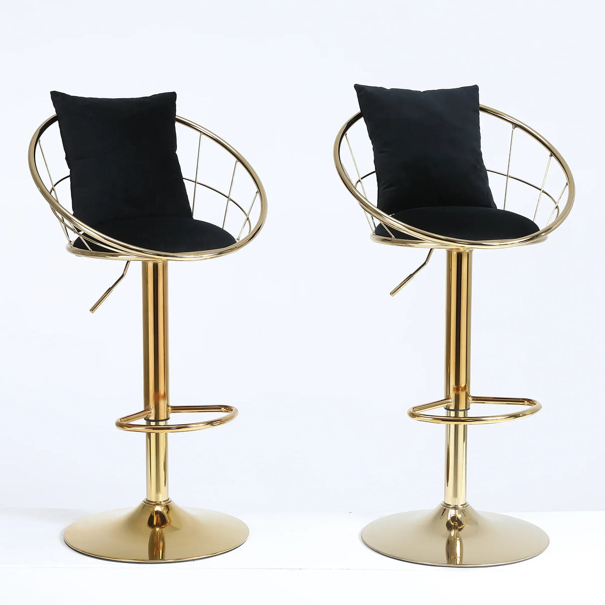 Set Of 2 Black Velvet Adjustable Height Bar Chairs - Omega Lifestyles