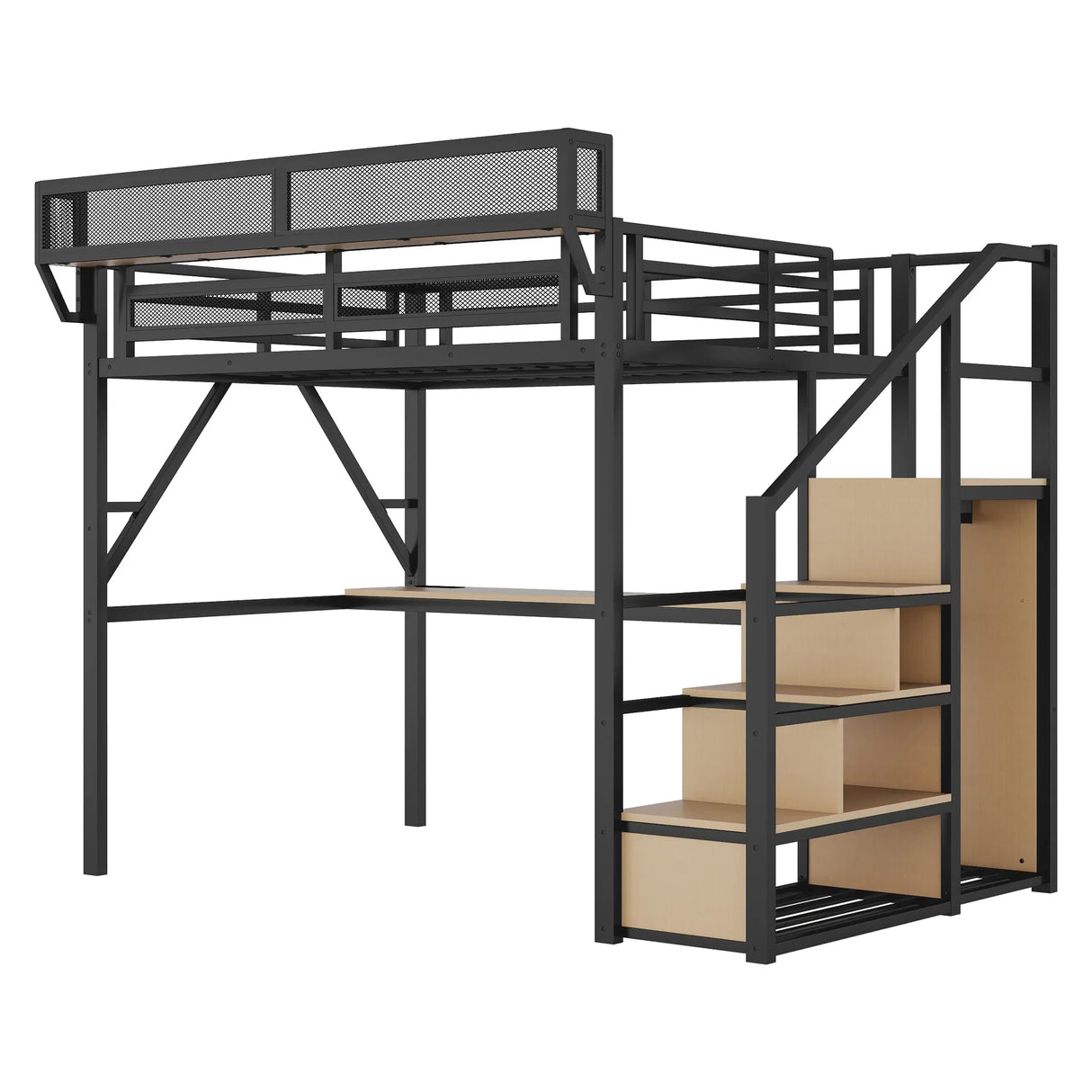 Full Metal Full Size Loft Bed With Desk Charging Station - Omega Lifestyles