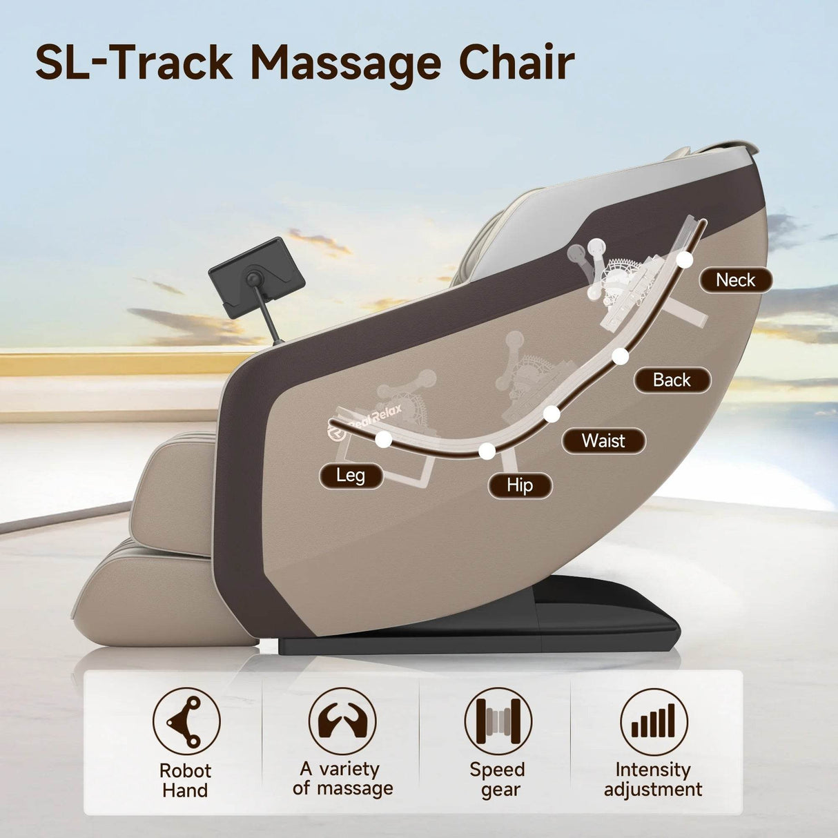 Full Body Massage Chair, Zero Gravity Sl-Track Massage Recliner with Yoga Stretch, Heating and Foot Massage, Brown