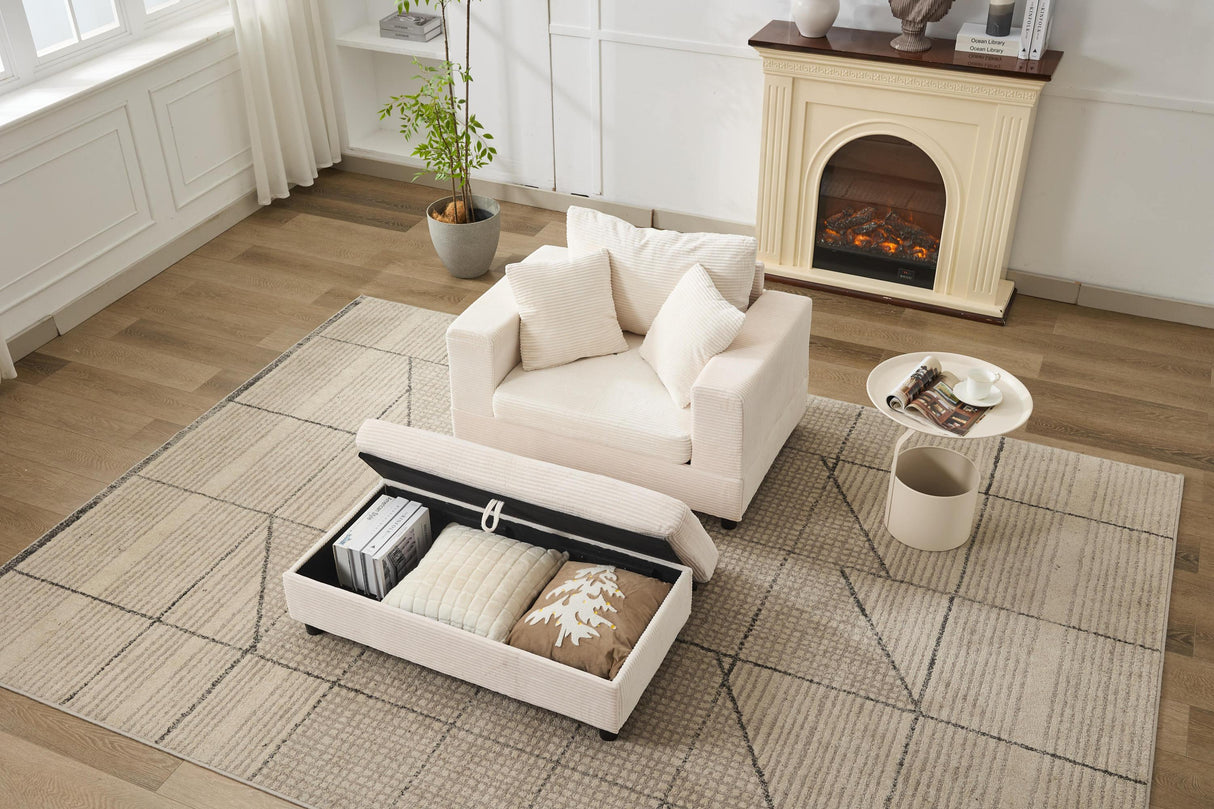 Beige Corduroy Chaise Lounge Chair With Ottoman - Omega Lifestyles