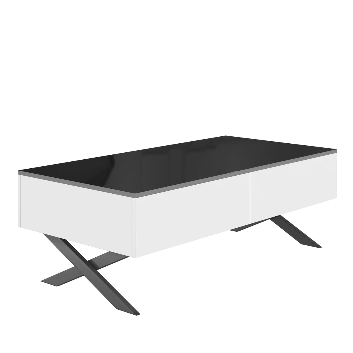 Rectangular Mirrored Coffee Table With Metal Base Storage - Omega Lifestyles