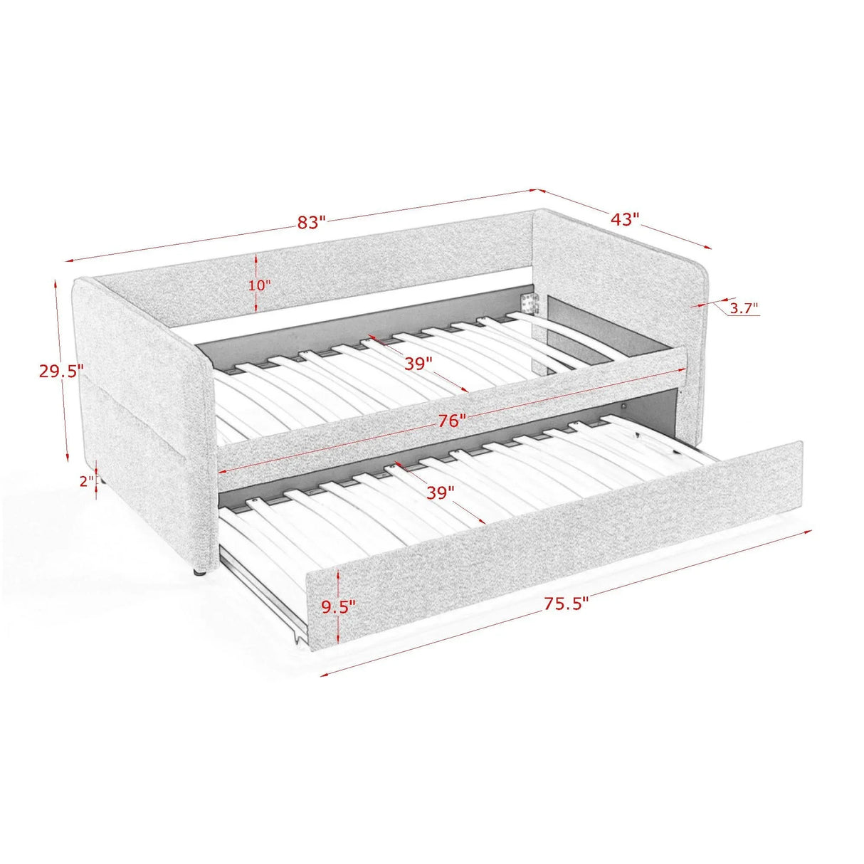 Twin Upholstered Boucle Daybed With Functional Trundle - Omega Lifestyles