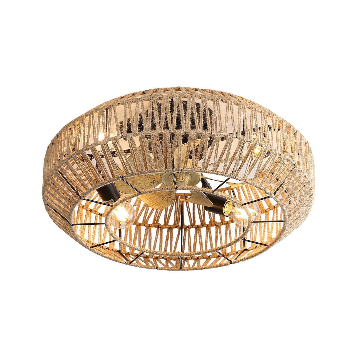 22-Inch Boho Rattan Caged Ceiling Fan With Light